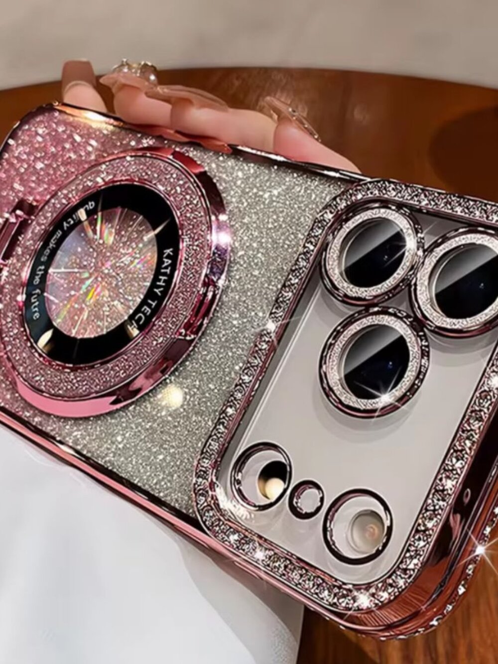 Pink Sparkly Rhinestone Phone Case with Camera Lens Protection - Picture 2 of 2